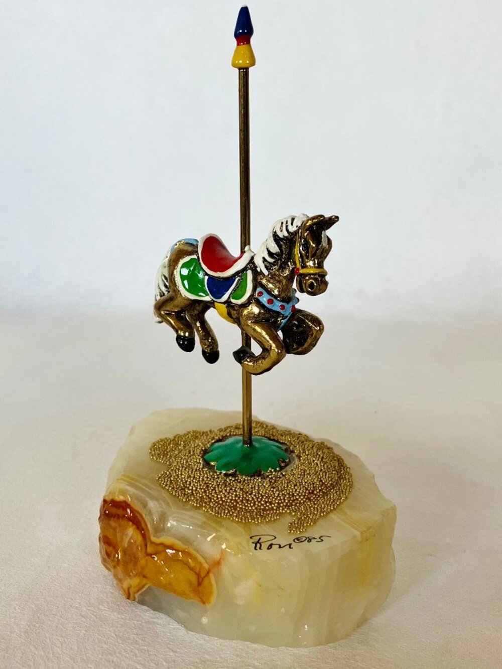 Ron Lee Carousel Horse Onyx Base Gold Bead Painted Signed 85 Figurine Vintage